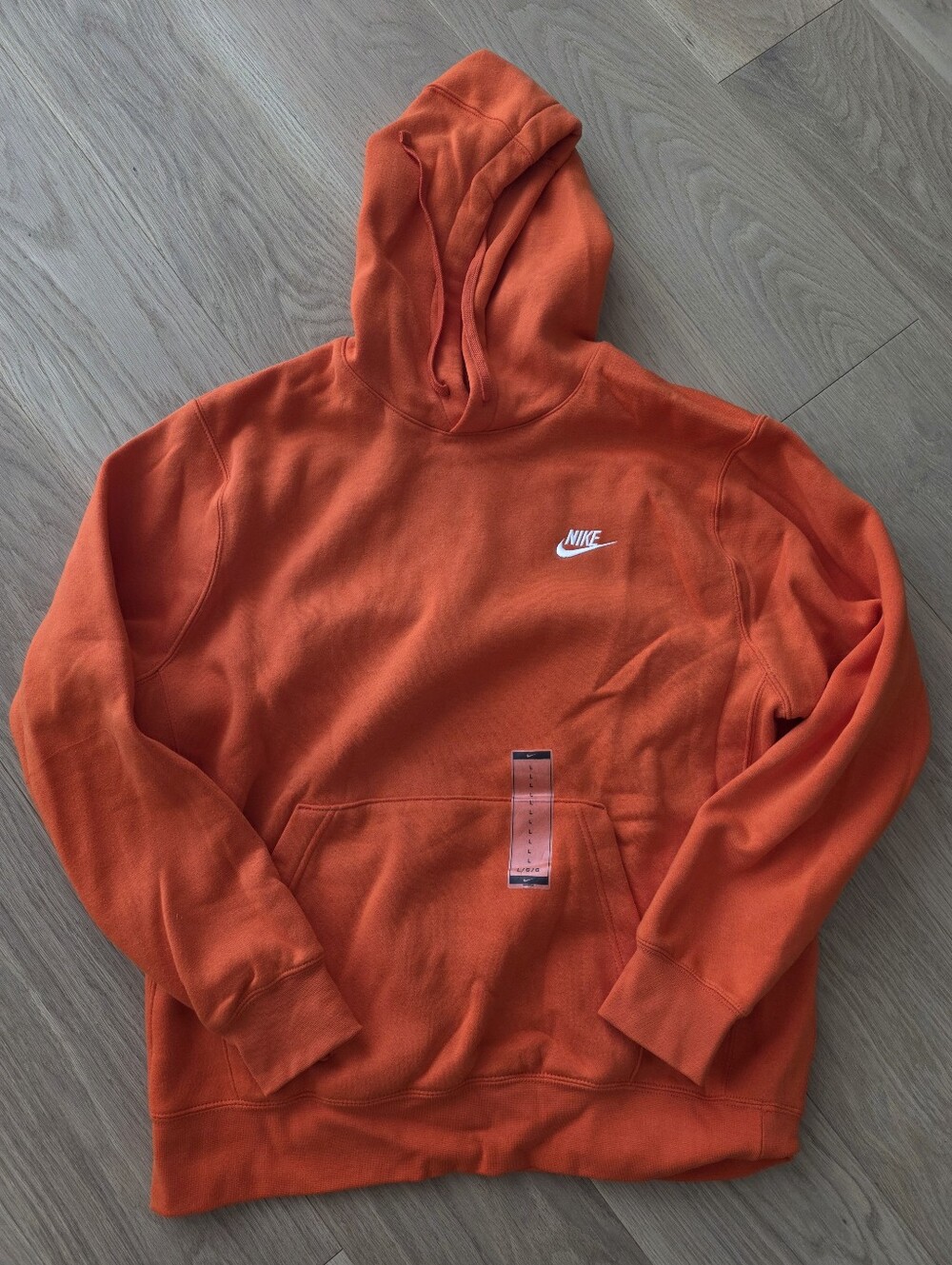 New With Sticker - Nike Men's Orange Hoodie with White Logo Size LARGE